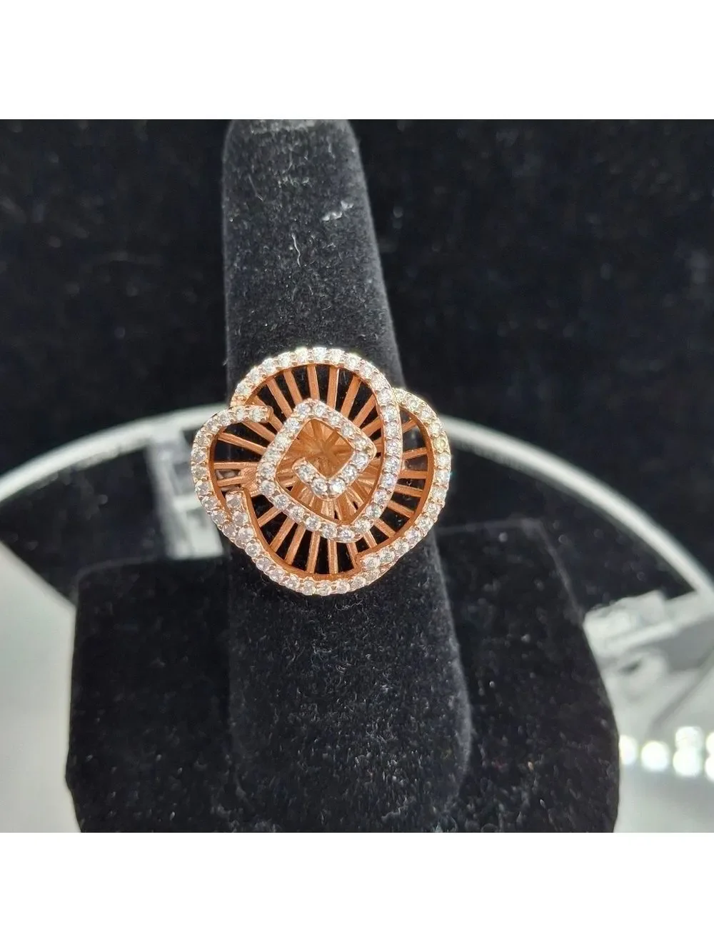 Rose Gold Over Sterling Silver Ring With CZ's Sz 8